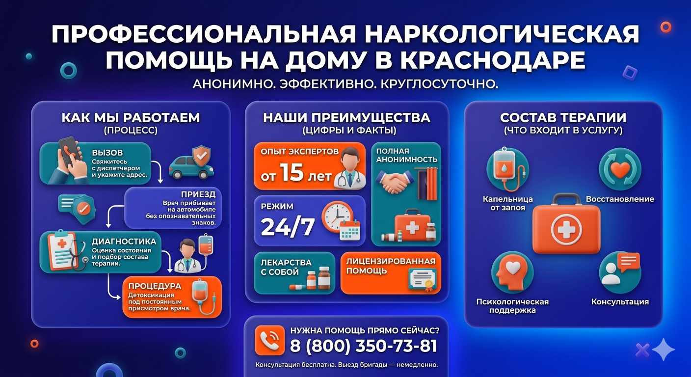 Инфографика о принципах лечения алкоголизма на дому в Ахтубинске: этапы вызова нарколога, преимущества анонимной детоксикации и состав медицинской помощи.